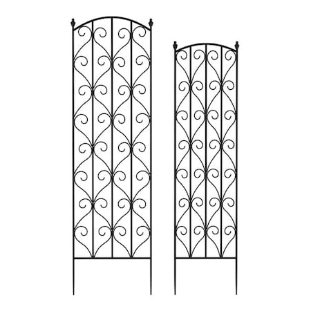 Metal Panels With Decorative Scrolls Garden Trellis, Black - Set Of 2